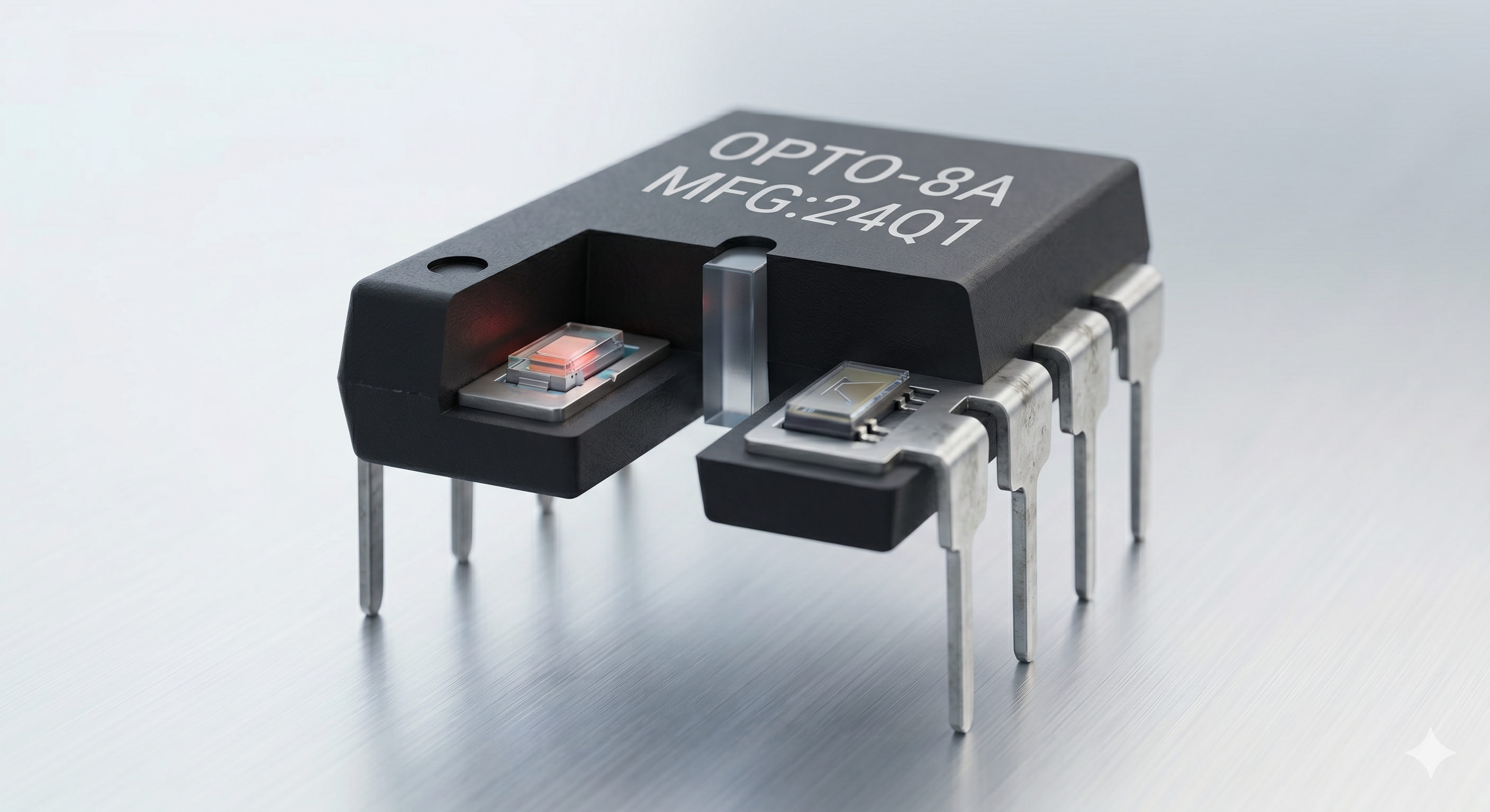 Detailed internal view of an Optoisolator IC showing optical signal transfer for complete electrical isolation.