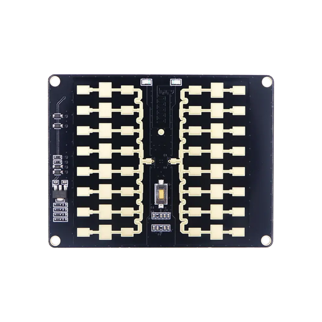 Electronic component board with connectors on a white background