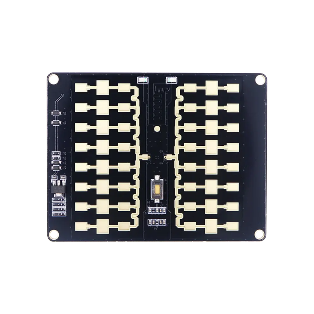 Electronic component board with connectors on a white background