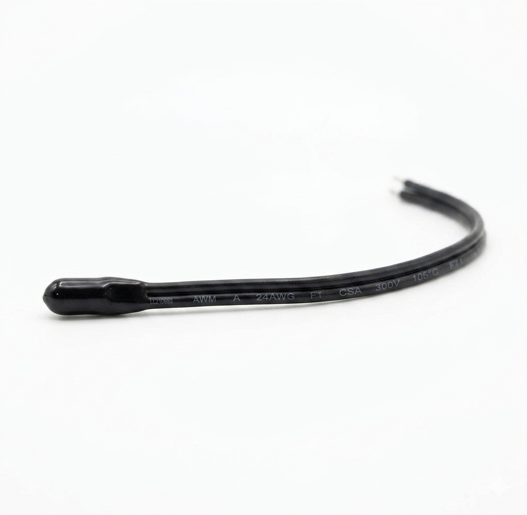 Epoxy coated NTC thermistor temperature sensor probe with black 24AWG cable - InTech Driven