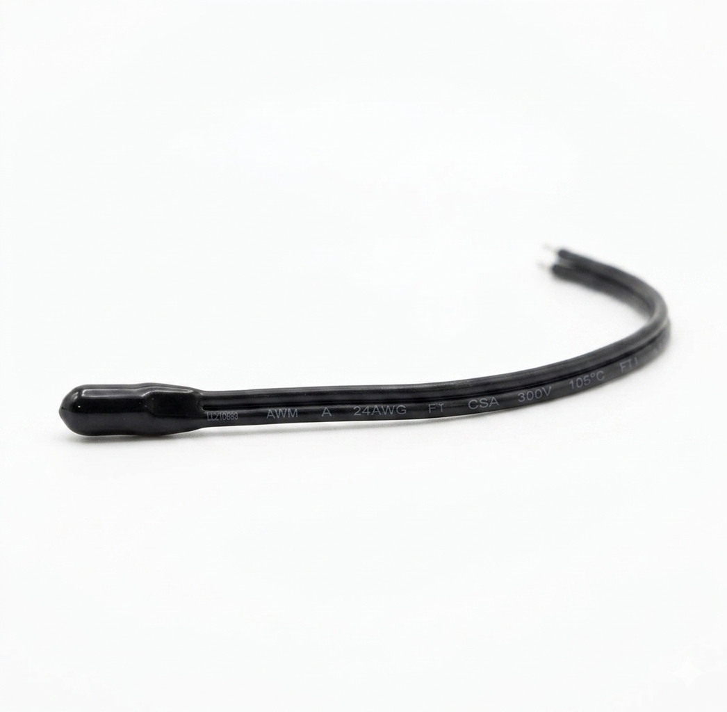 Epoxy coated NTC thermistor temperature sensor probe with black 24AWG cable - InTech Driven