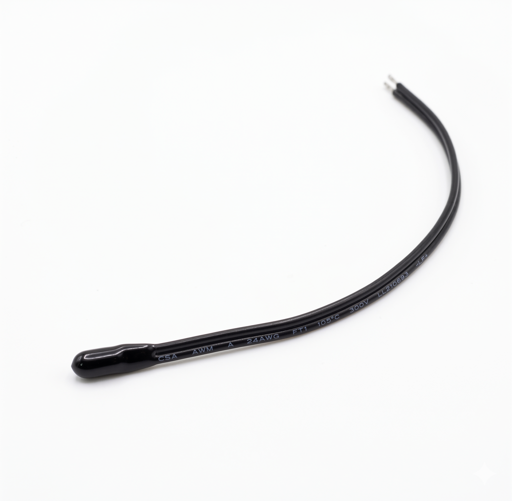 Epoxy coated NTC thermistor temperature sensor probe with black 24AWG cable - InTech Driven
