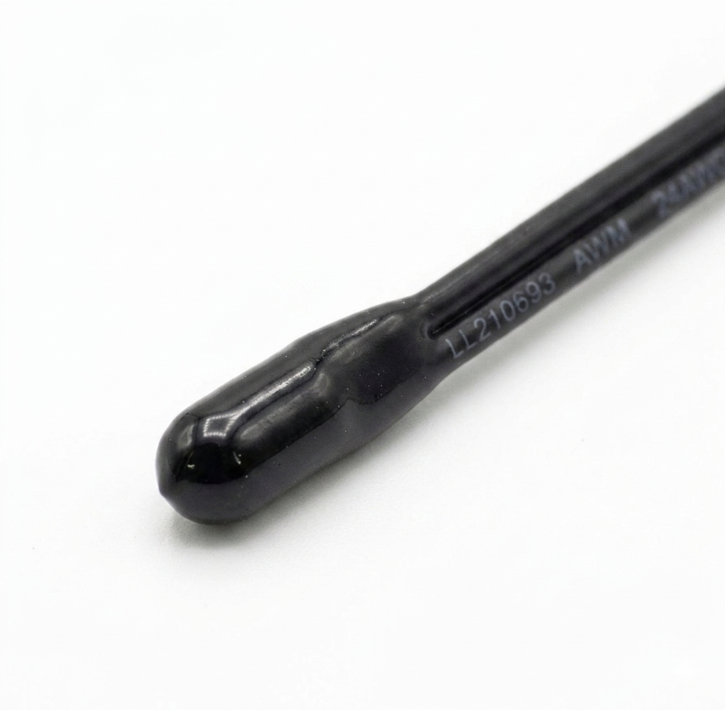 Epoxy coated NTC thermistor temperature sensor probe with black 24AWG cable - InTech Driven