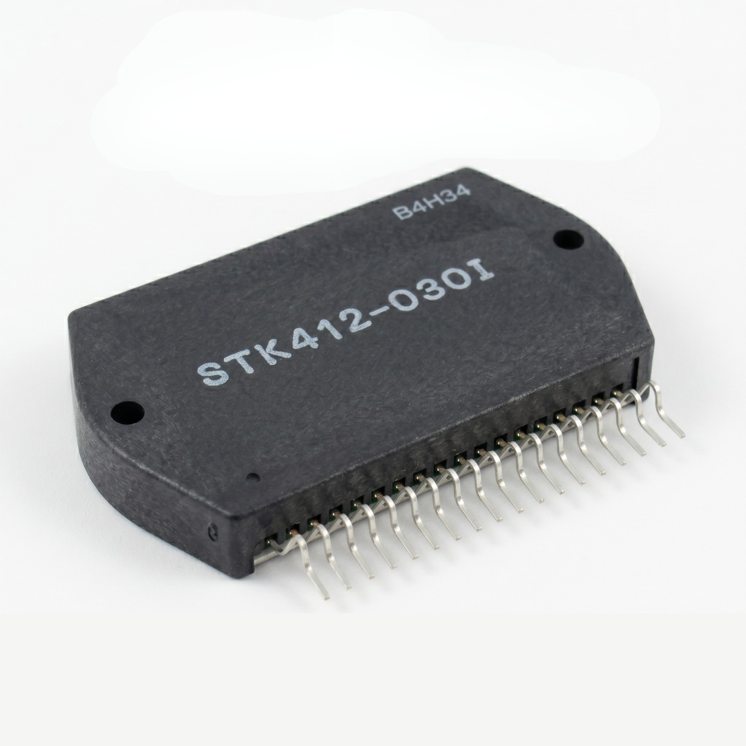 Electronic component with 'STK412-030I' label on a white background