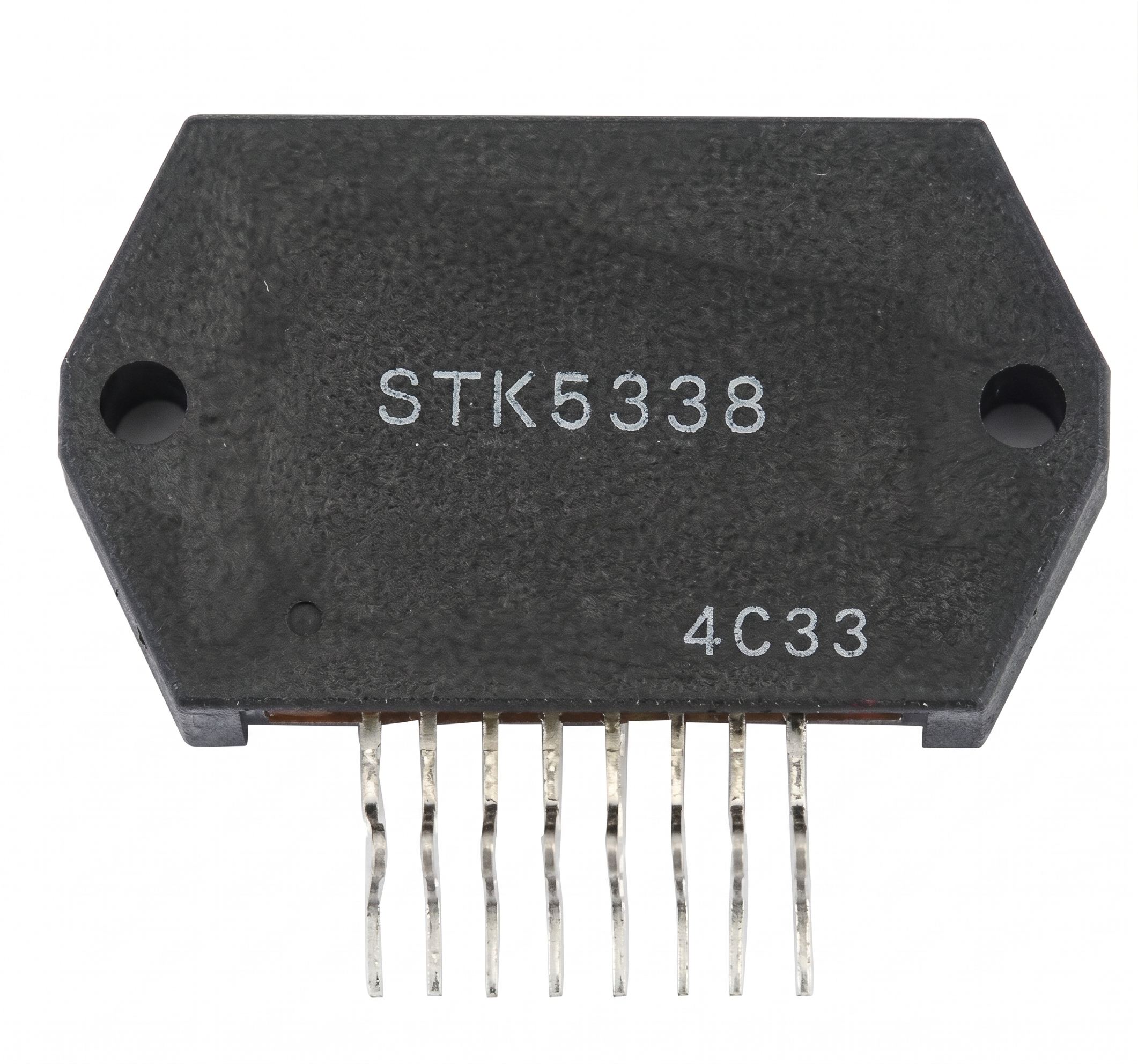 Professional high-resolution photograph of the STK5338 Power Hybrid IC in an 8-Pin DIP package, featuring clear laser-etched markings.