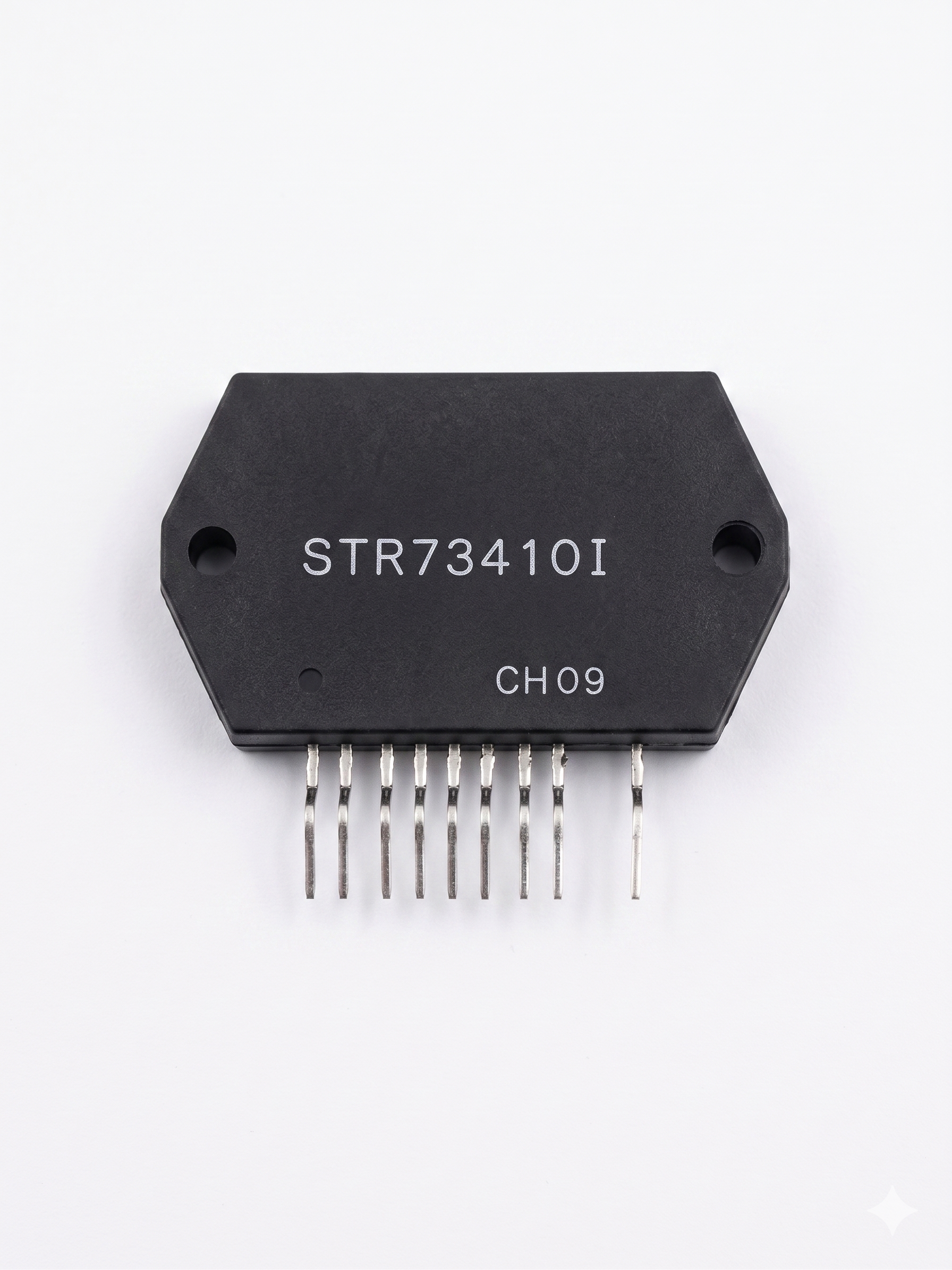 Electronic component with 'STR73410I' marking on a white background
